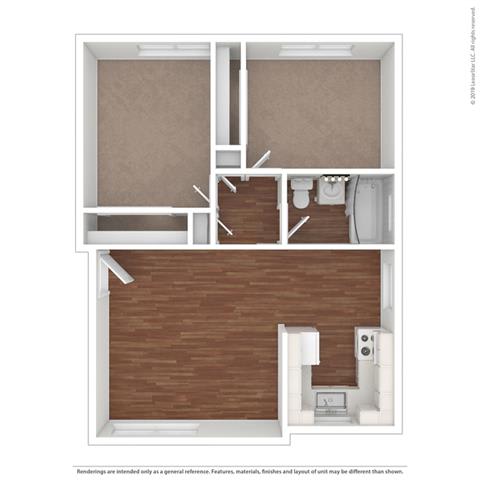 3d 2 bedroom layout at Colonial Garden Apartments, San Mateo, 94401