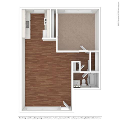 One Bedroom Floor Plan at Peninsula Pines Apartments, South San Francisco