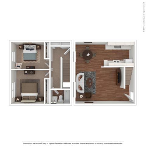 Appliances 2 bed Floor Plan at Peninsula Pines Apartments, South San Francisco, CA