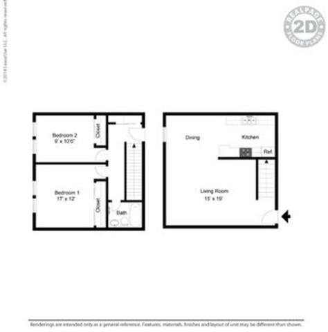 2 bed layout Floor Plan at Peninsula Pines Apartments, California