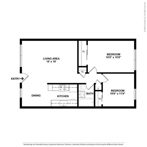 2 bedroom Floor Plan at Peninsula Pines Apartments, South San Francisco