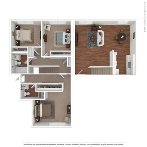 3 bed layout at Peninsula Pines Apartments, California, 94080