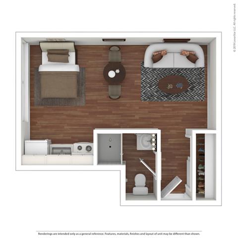 Furnished Studio Floor Plan at Peninsula Pines Apartments, South San Francisco, CA, 94080