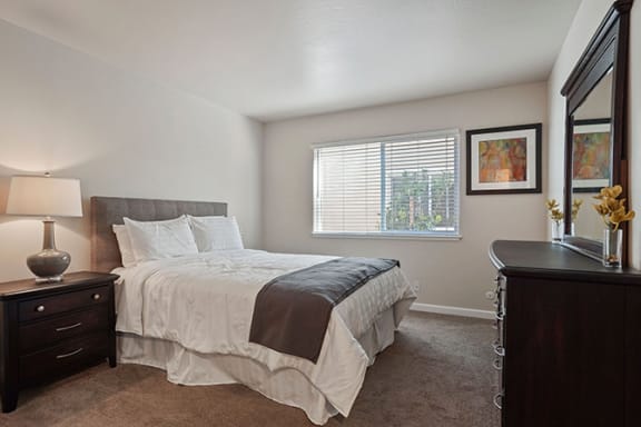 Bedroom With Expansive Windows at Parkside Apartments, Davis, 95616