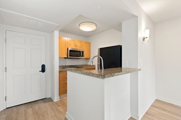 Kitchen with Stainless steel faucet at AVIA on Pike Street, Seattle, 98101