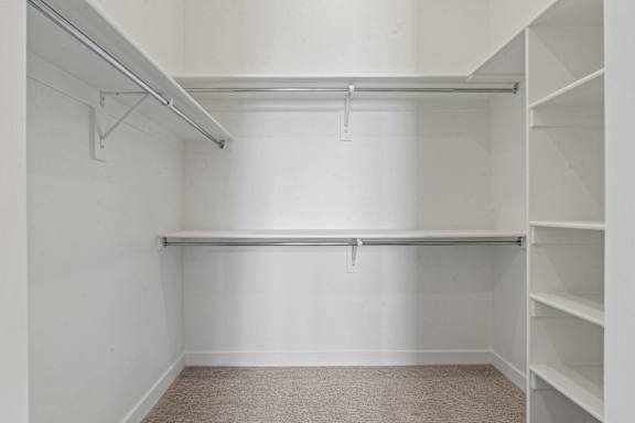 Empty room with white walls and shelves.