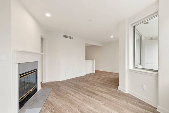 Spacious room with fireplace at AVIA on Pike Street, Seattle, WA