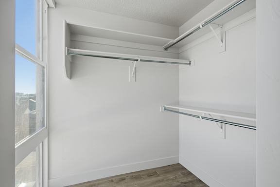 White wall with a window and a shelf at Brickside Heights, Utah, 84106