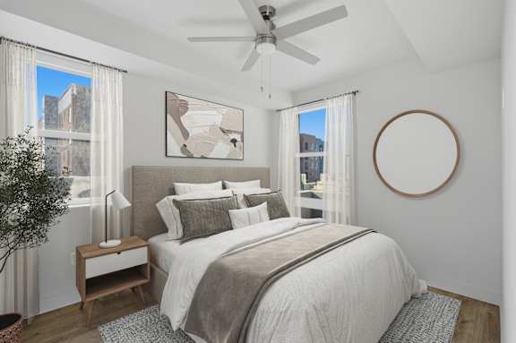 Round mirror on wall in bedroom1 at Brickside Heights, Millcreek