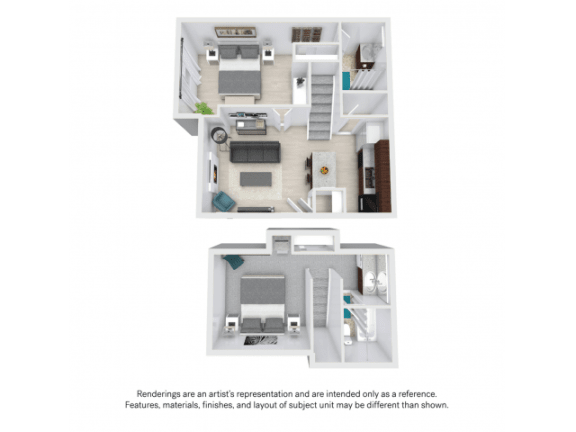2Bedroom Floor Plan at AVIA Apartments at 110th Street, Kansas, 66211