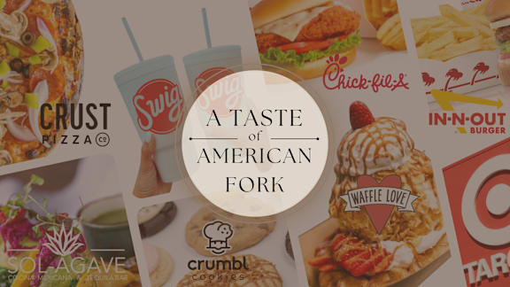 A collage of various American fast food items.