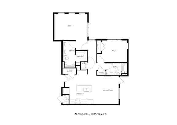 A black and white floor plan of a house with three bedrooms and a living room.