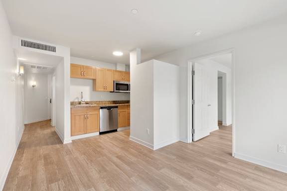 Spacious Kitchen with Wooden Cabinets2 at AVIA on Pike Street, Seattle, WA, 98101