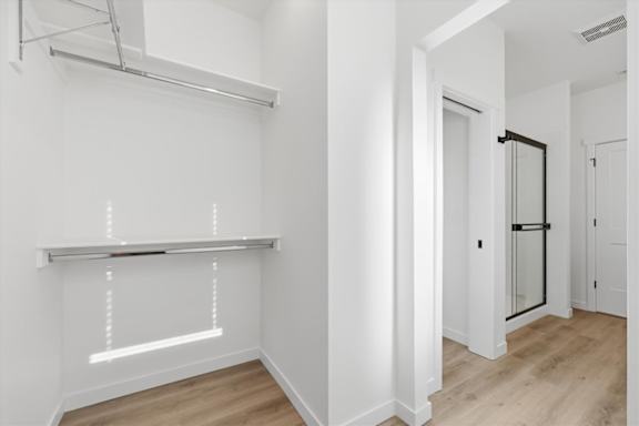 Closet with empty shelves at Alante Homes at Spring Run, Caldwell