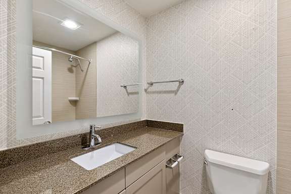 Bathroom with mirror2 at AVIA on Pike Street, Seattle, Washington