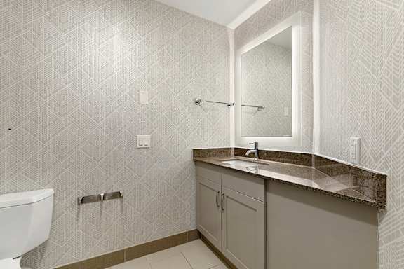 Bright Bathroom with Mirror at AVIA on Pike Street, Seattle, WA, 98101