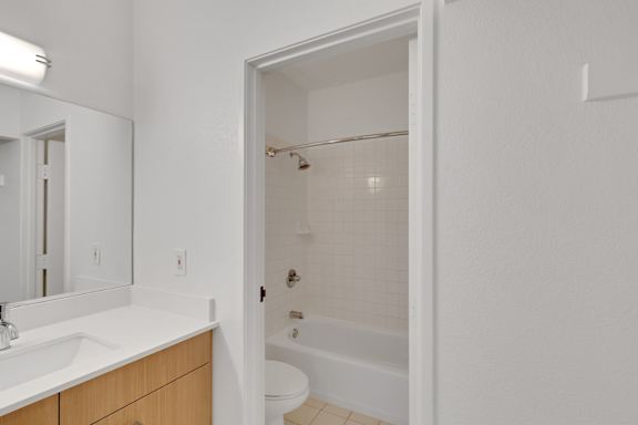 White Bathroom at AVIA Apartments On Alpha, Dallas, TX, 75240