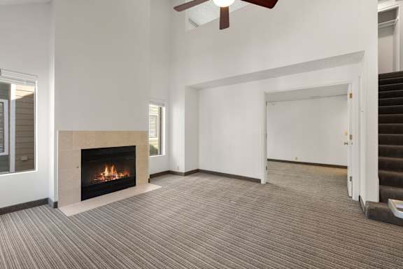Bright and airy living room setup at AVIA Lofts on Parkway, Vancouver, 98662