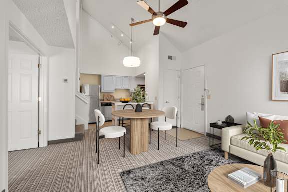 Spacious modern room with dining table at AVIA Lofts on Parkway, Vancouver, WA 98662