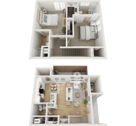 Two Bedrooms x 2.5 Bathrooms Floor Plan at Alante Homes at Lake Hazel, Boise, 83709
