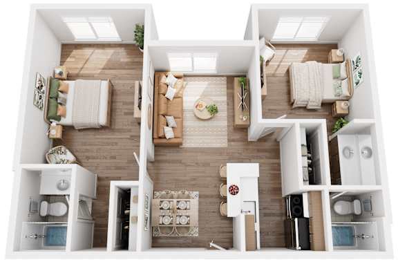 2 bed 2 bath floor plan at AVIA Apartments On Alpha, Dallas, TX, 75240