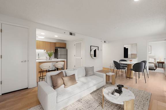 Contemporary hall with sofa and dining at AVIA Lofts on Parkway, Washington