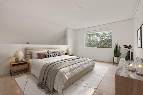 Bright bedroom with window at AVIA Lofts on Parkway, Vancouver, WA 98662
