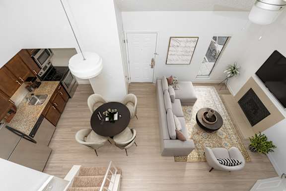 Sophisticated Living Room at AVIA Lofts on Victors Way, Ann Arbor, Michigan