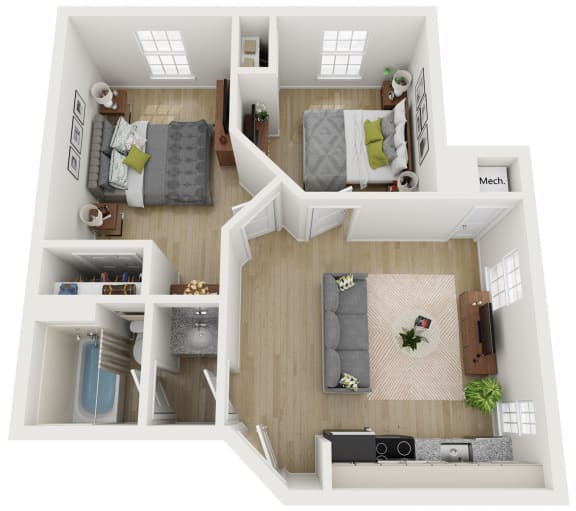 2Bed 1Bath Floor Plan at AVIA North Shore Apartments, Indiana, 47130