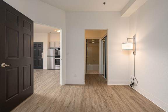 View of kitchen at AVIA Lofts on Victors Way, Michigan