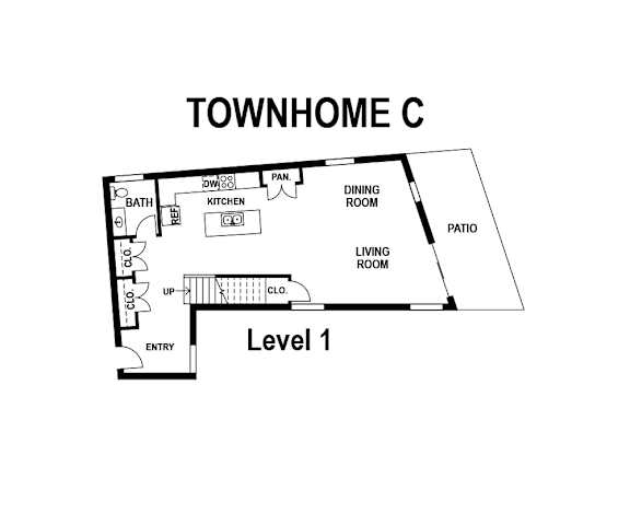 Floorplan C Level 1 at Brickside Heights, Millcreek, UT, 84106