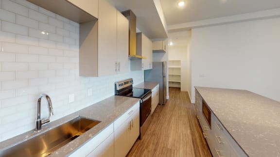 kitchen sideview at Paperbox Lofts, Utah, 84101