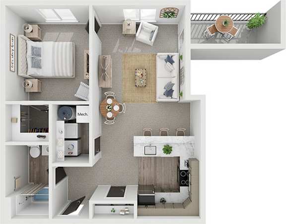 1 bed 1 bath floorplan A at Red Rock Apartments, Rapid City, SD