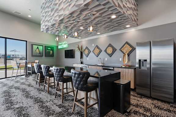 Clubhouse bar area at SevenO2 Main Apartments, Salt Lake City, Utah