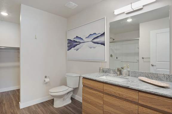 Bathroom with Granite Counter at The Flats at Riverwoods, Utah, 84604