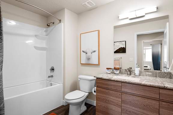 Bathroom with good lighting at The Flats at Riverwoods, Utah