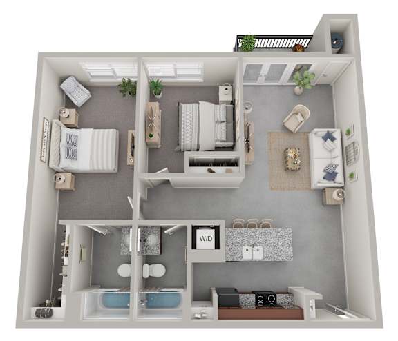 2 bed 2 bath income restricted floor plan at Wilmington Flats Apartments in Salt Lake City UT featuring an open concept layout modern kitchen spacious bedrooms two full bathrooms