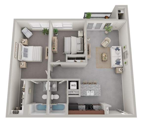 The Maple 2 bed 2 bath floor plan at Wilmington Flats in Sugar House, Salt Lake City, UT, featuring a modern apartment layout, spacious bedrooms, open-concept living, and renter-friendly design at Wil