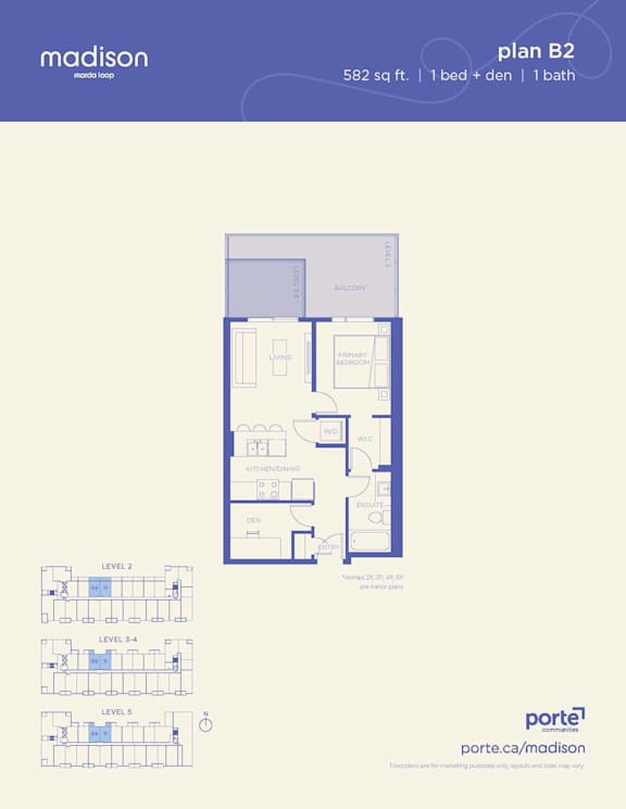 A floor plan for a Madison property shows a bedroom, bathroom, and kitchen.