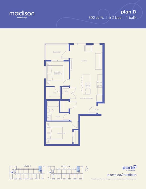A floor plan for a Madison property shows two bedrooms and one bathroom.