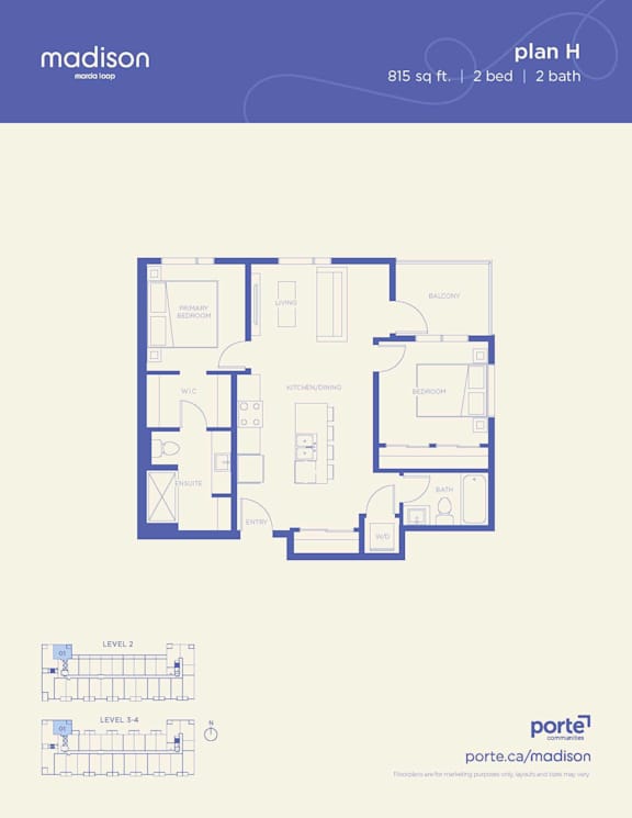 A blueprint of a Madison floor plan with a living room, dining room, kitchen, and bathrooms.