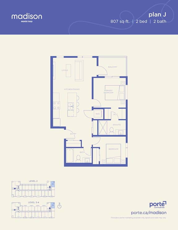 A floor plan for a Madison property shows two bedrooms and two bathrooms.