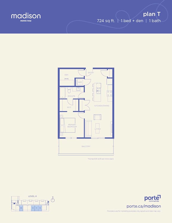 A floor plan for a Madison property shows a bedroom, bathroom, and kitchen.