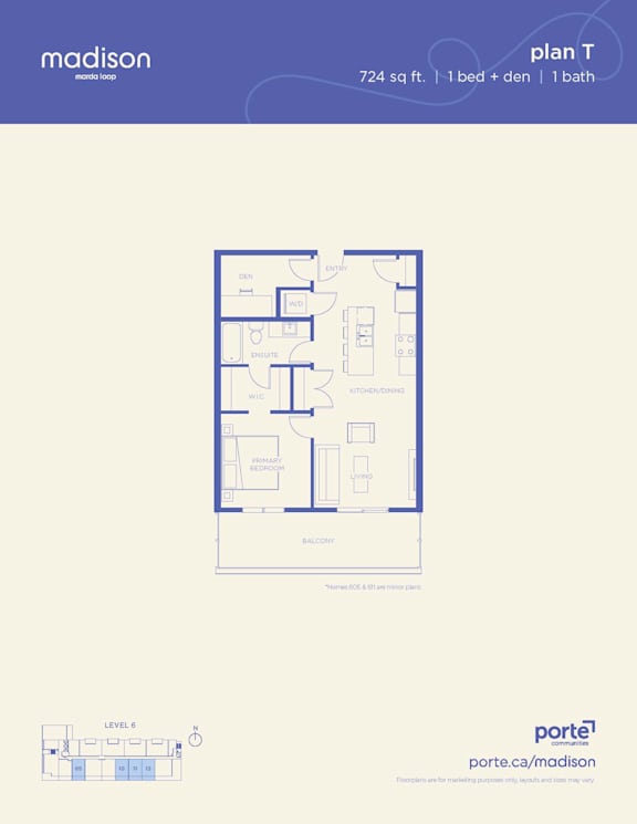 A floor plan for a Madison property shows a bedroom, bathroom, and kitchen.