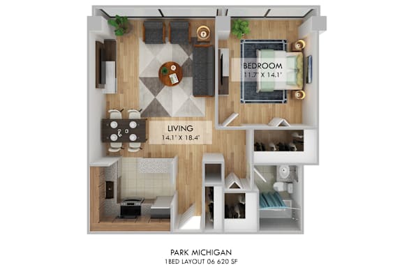 Floor Plan  Park Michigan One Bedroom Layout 06 Floor Plan
