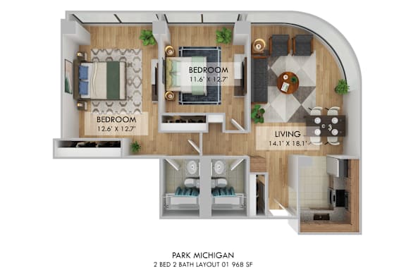 2 bedroom 2 bathroom at Park Michigan Apartments, Chicago, IL, 60605