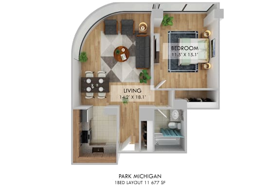 1 bedroom 1 bathroom C at Park Michigan Apartments, Illinois