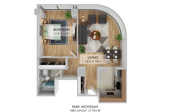 1 bedroom 1 bathroom D at Park Michigan Apartments, Illinois, 60605