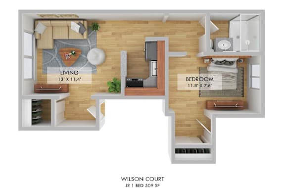 Wilson Court Jr One Bedroom Floor Plan