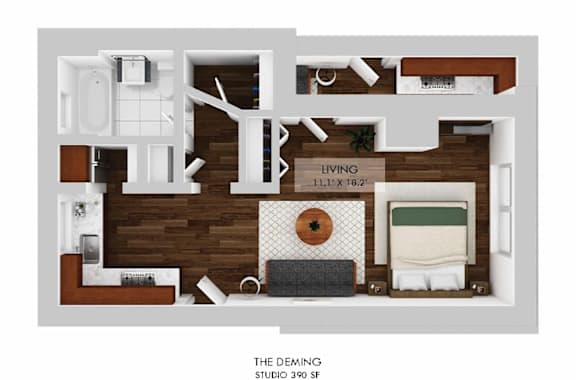A living room with a couch and a fireplace is shown in the image.
